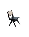 Silla de teca negra con respaldo de rattan natural 82x46x48 cm