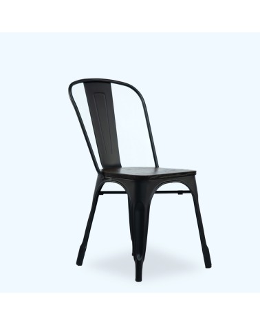 Silla Tolix Negra Con Asiento De Madera